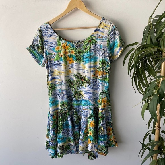 Vintage 90s Jacqueline Studio Tropical Hawaiian Shirt Dress - Picture 4 of 5